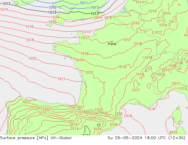 Luchtdruk (Grond) UK-Global zo 26.05.2024 18 UTC