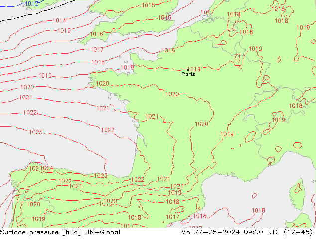 Atmosférický tlak UK-Global Po 27.05.2024 09 UTC