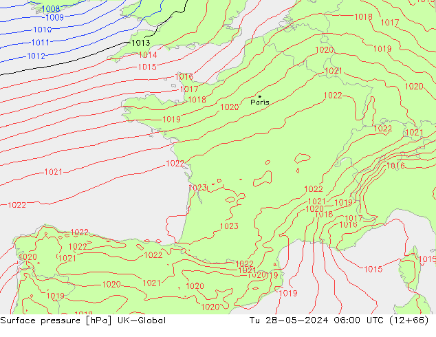 Atmosférický tlak UK-Global Út 28.05.2024 06 UTC