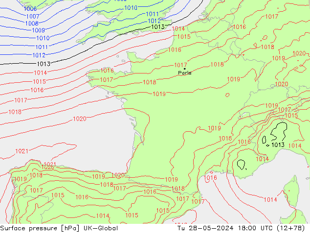 Surface pressure UK-Global Tu 28.05.2024 18 UTC