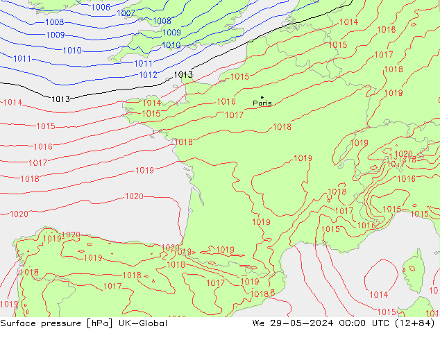 Atmosférický tlak UK-Global St 29.05.2024 00 UTC