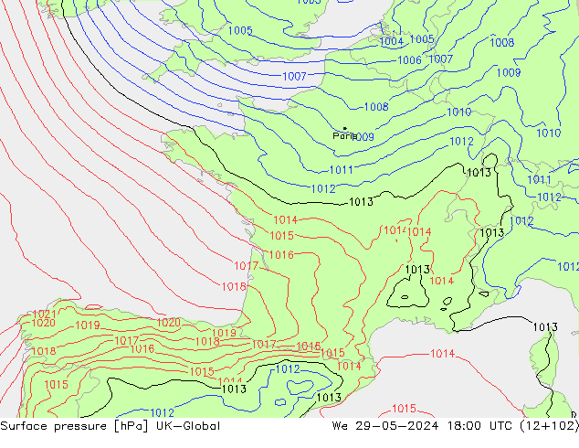 pression de l'air UK-Global mer 29.05.2024 18 UTC