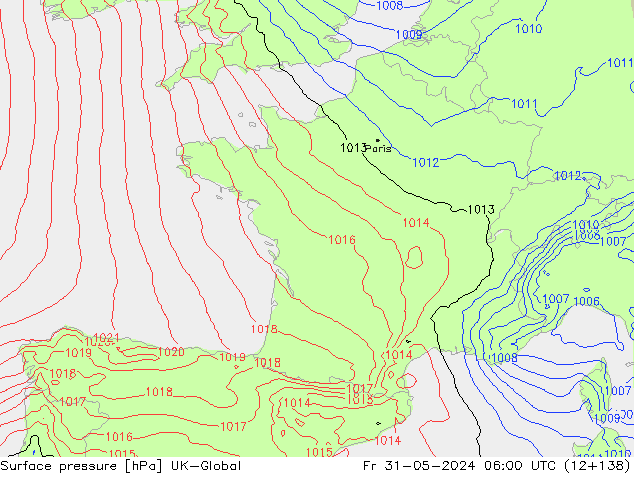 Luchtdruk (Grond) UK-Global vr 31.05.2024 06 UTC