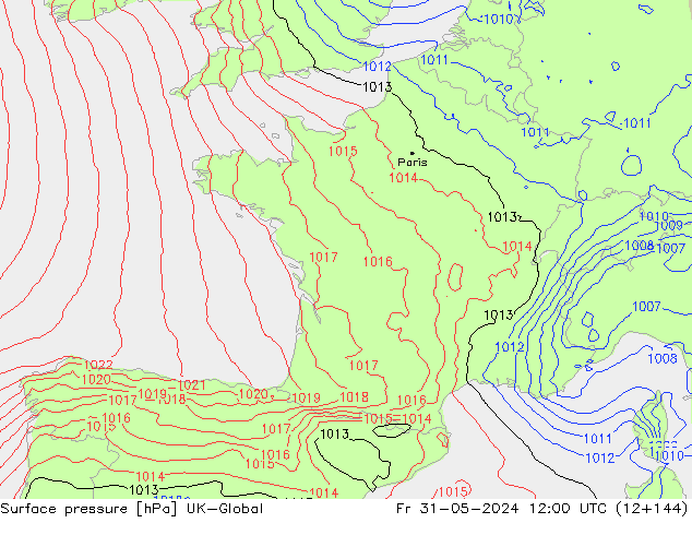 Luchtdruk (Grond) UK-Global vr 31.05.2024 12 UTC