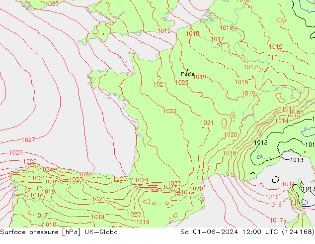 Presión superficial UK-Global sáb 01.06.2024 12 UTC