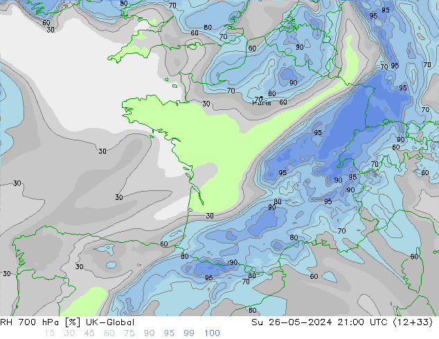 RH 700 hPa UK-Global Ne 26.05.2024 21 UTC