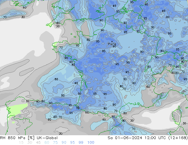 RH 850 hPa UK-Global  01.06.2024 12 UTC
