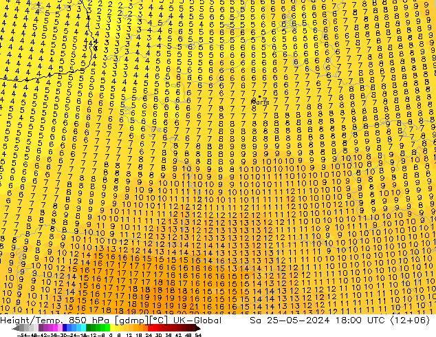 Height/Temp. 850 hPa UK-Global  25.05.2024 18 UTC