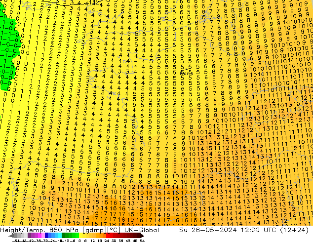 Height/Temp. 850 hPa UK-Global So 26.05.2024 12 UTC