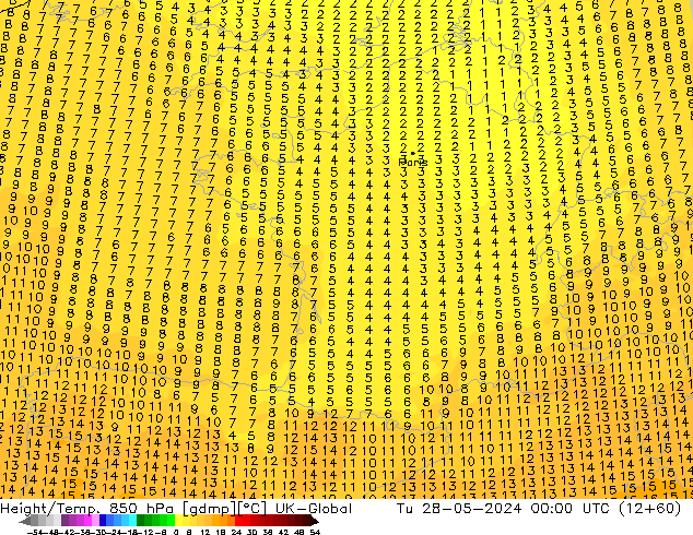 Height/Temp. 850 hPa UK-Global Tu 28.05.2024 00 UTC