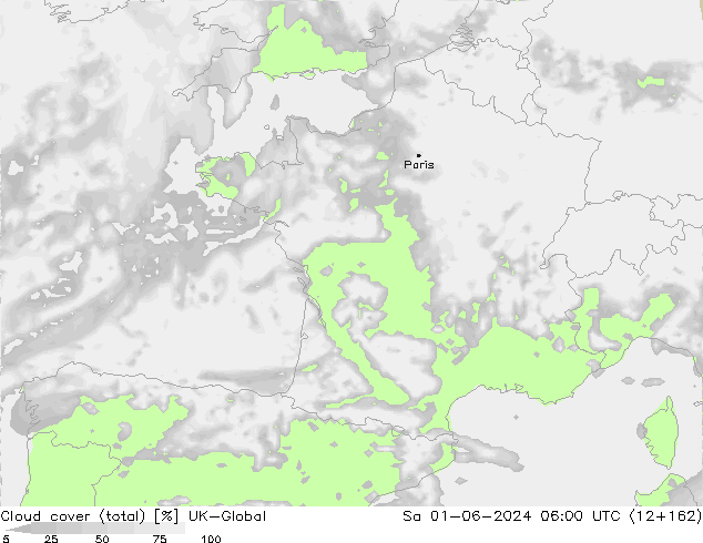 Bewolking (Totaal) UK-Global za 01.06.2024 06 UTC