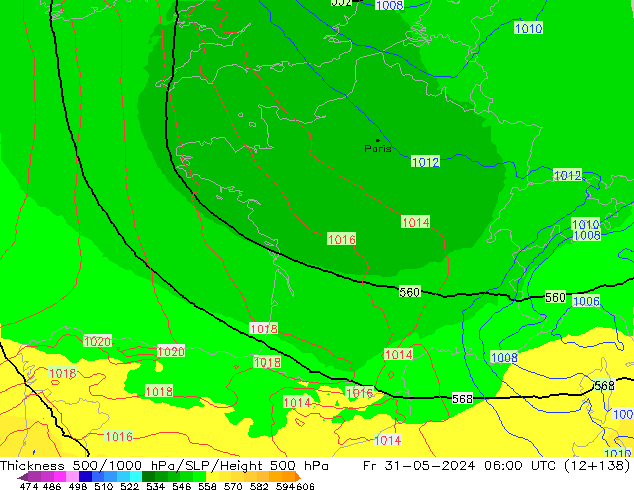 Thck 500-1000hPa UK-Global Fr 31.05.2024 06 UTC