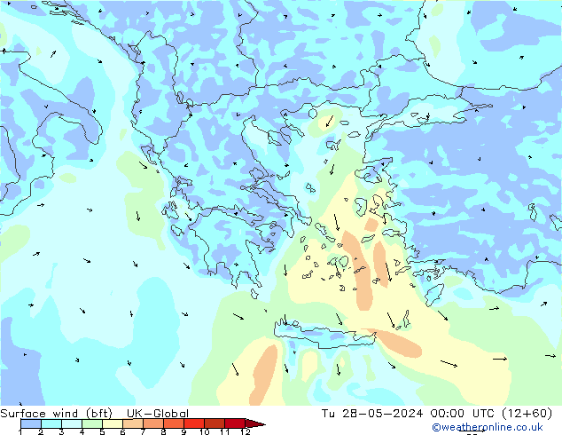 Vento 10 m (bft) UK-Global Ter 28.05.2024 00 UTC
