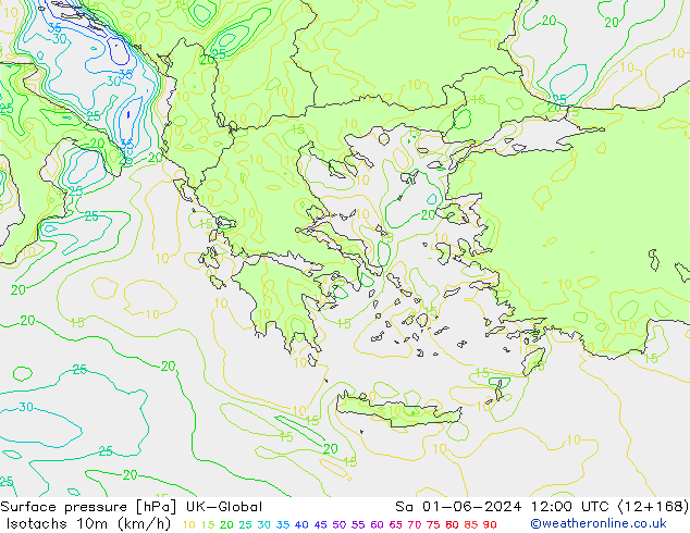 Isotachs (kph) UK-Global  01.06.2024 12 UTC