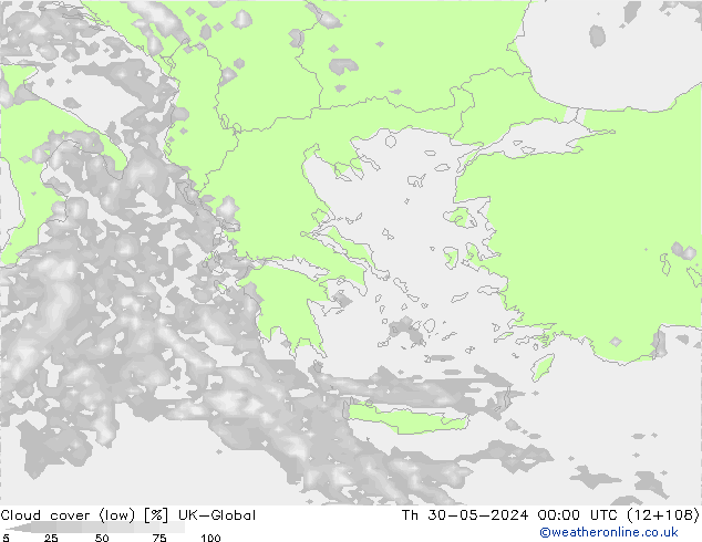 Bewolking (Laag) UK-Global do 30.05.2024 00 UTC