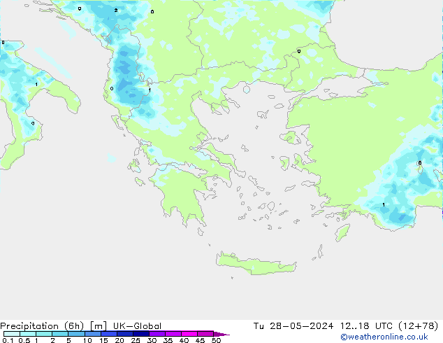 Precipitation (6h) UK-Global Tu 28.05.2024 18 UTC