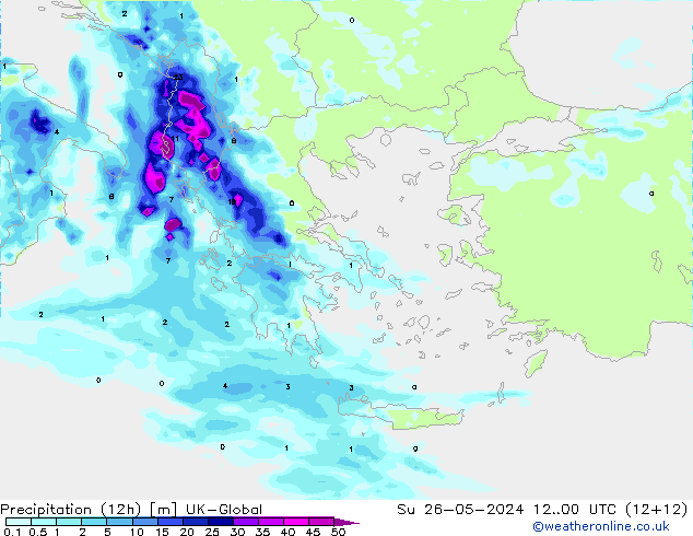 Precipitation (12h) UK-Global Su 26.05.2024 00 UTC