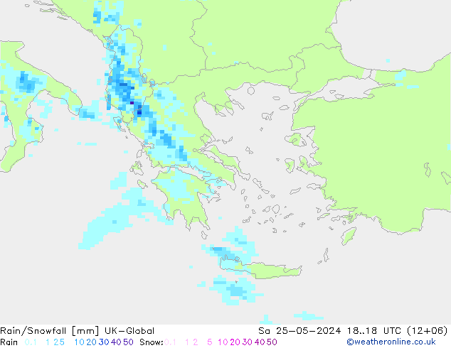 Rain/Snowfall UK-Global Sáb 25.05.2024 18 UTC