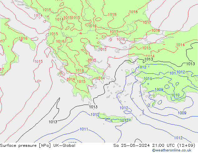 Surface pressure UK-Global Sa 25.05.2024 21 UTC