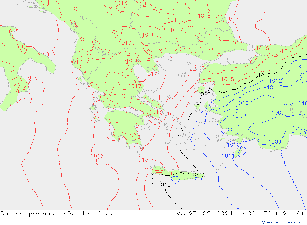 Surface pressure UK-Global Mo 27.05.2024 12 UTC