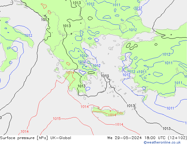 Atmosférický tlak UK-Global St 29.05.2024 18 UTC