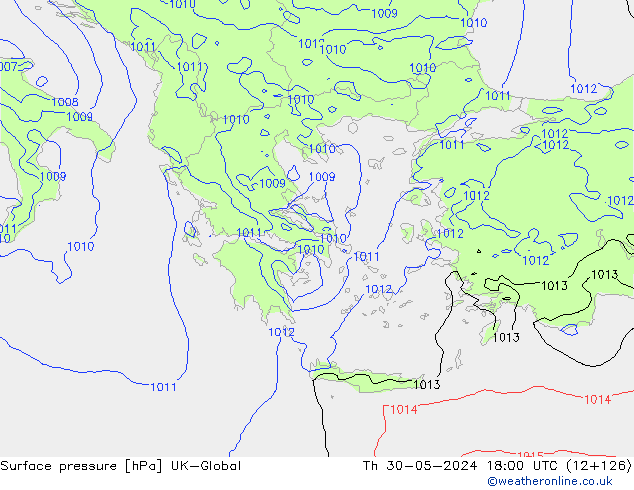 приземное давление UK-Global чт 30.05.2024 18 UTC