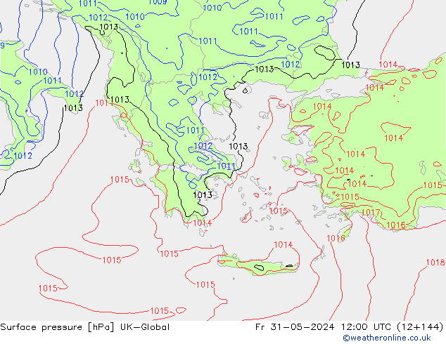 Atmosférický tlak UK-Global Pá 31.05.2024 12 UTC