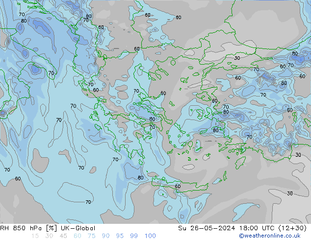 RH 850 hPa UK-Global So 26.05.2024 18 UTC