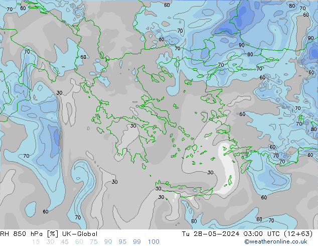 RH 850 hPa UK-Global Tu 28.05.2024 03 UTC