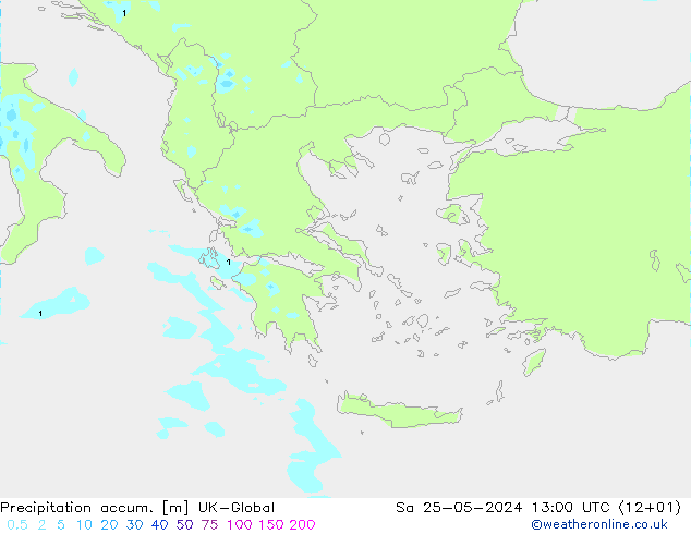 Precipitation accum. UK-Global Sa 25.05.2024 13 UTC