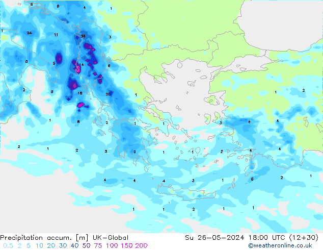 Toplam Yağış UK-Global Paz 26.05.2024 18 UTC
