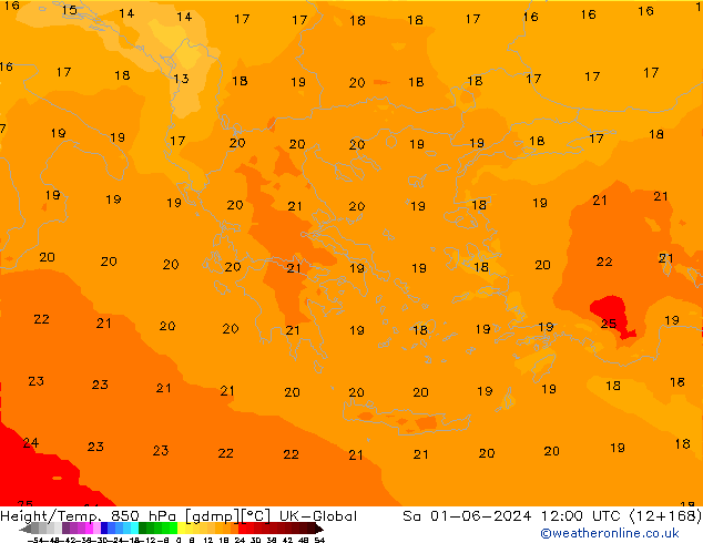 Géop./Temp. 850 hPa UK-Global sam 01.06.2024 12 UTC