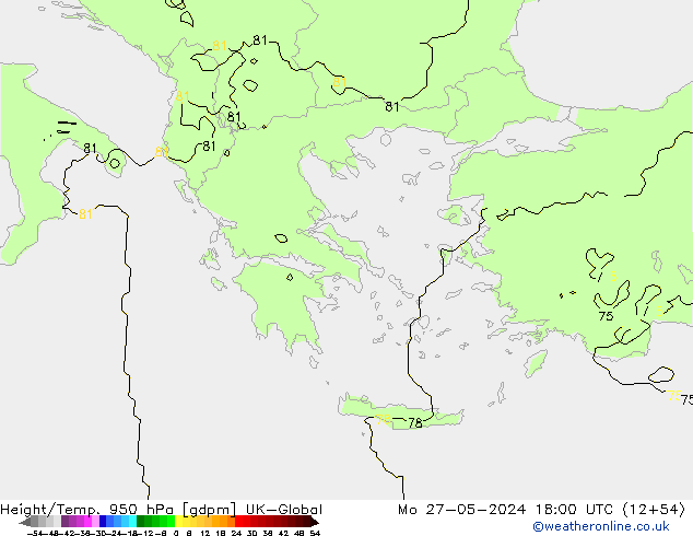 Height/Temp. 950 hPa UK-Global Mo 27.05.2024 18 UTC