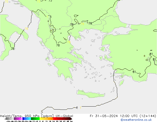 Height/Temp. 950 hPa UK-Global Fr 31.05.2024 12 UTC