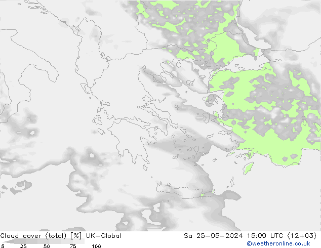 zachmurzenie (suma) UK-Global so. 25.05.2024 15 UTC