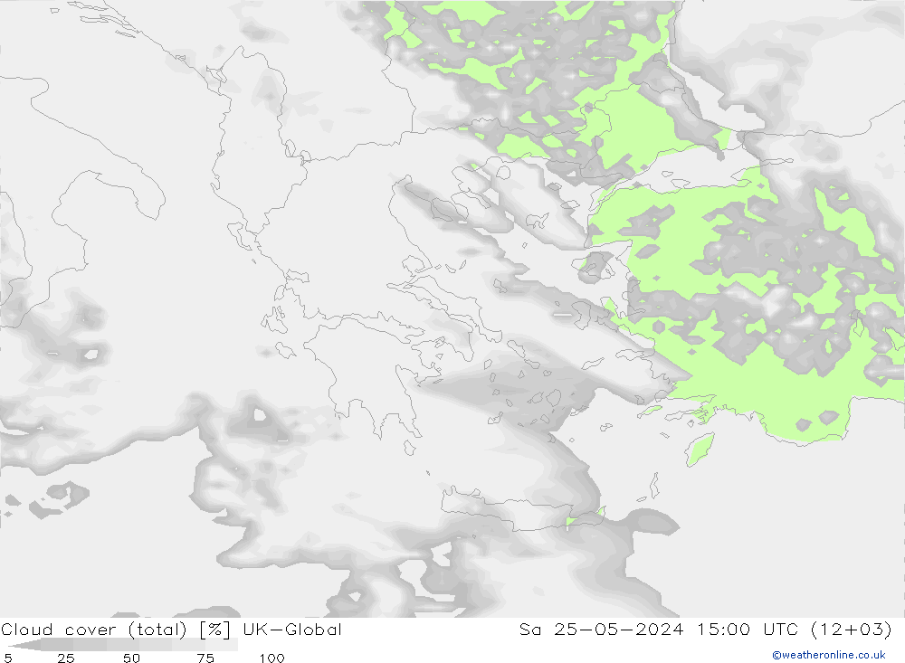 zachmurzenie (suma) UK-Global so. 25.05.2024 15 UTC