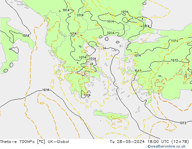 Theta-e 700гПа UK-Global вт 28.05.2024 18 UTC