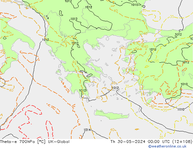 Theta-e 700hPa UK-Global do 30.05.2024 00 UTC