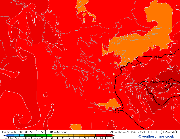 Theta-W 850hPa UK-Global Tu 28.05.2024 06 UTC