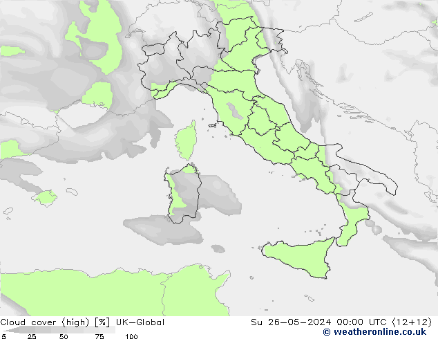 Cloud cover (high) UK-Global Su 26.05.2024 00 UTC