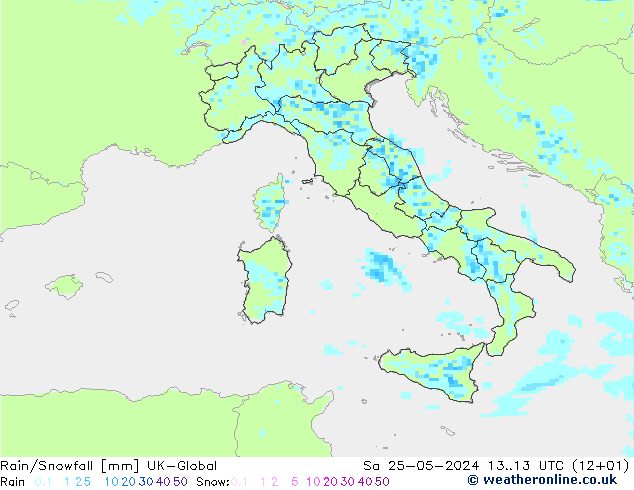 Rain/Snowfall UK-Global Cts 25.05.2024 13 UTC