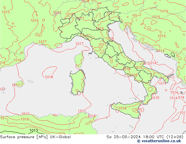 Luchtdruk (Grond) UK-Global za 25.05.2024 18 UTC