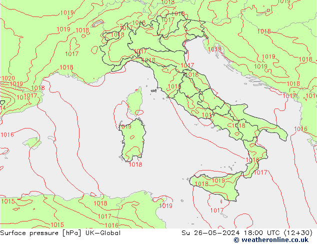 Surface pressure UK-Global Su 26.05.2024 18 UTC