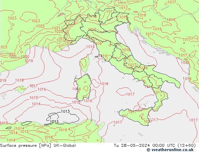 Luchtdruk (Grond) UK-Global di 28.05.2024 00 UTC