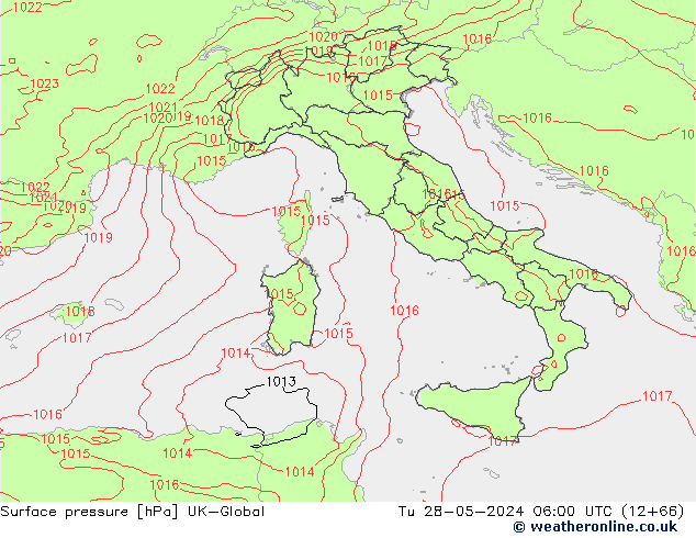 Pressione al suolo UK-Global mar 28.05.2024 06 UTC