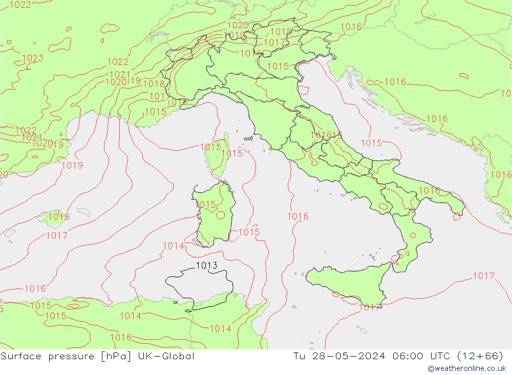 Atmosférický tlak UK-Global Út 28.05.2024 06 UTC