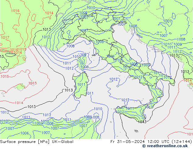 Atmosférický tlak UK-Global Pá 31.05.2024 12 UTC