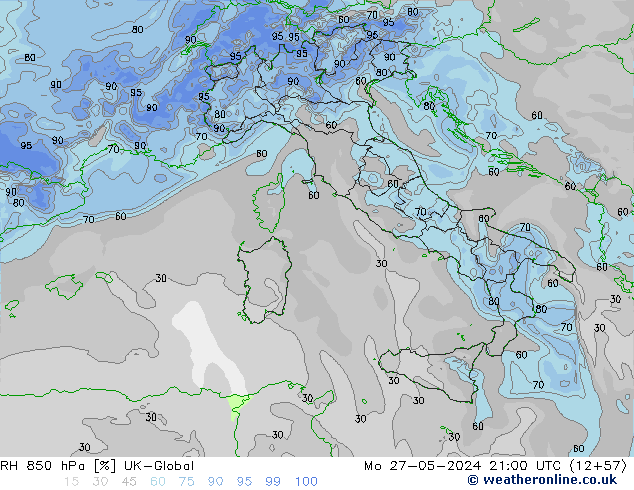 RH 850 hPa UK-Global  27.05.2024 21 UTC