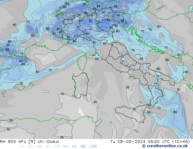 RH 850 hPa UK-Global mar 28.05.2024 06 UTC