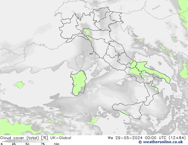 Cloud cover (total) UK-Global We 29.05.2024 00 UTC